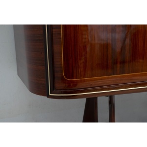 Attributed Gio Ponti Mid-Century Italian Mahogany and Brass Bar Cabinet, 1950s