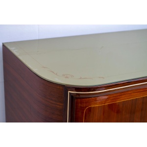 Attributed Gio Ponti Mid-Century Italian Mahogany and Brass Bar Cabinet, 1950s