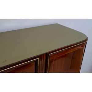 Attributed Gio Ponti Mid-Century Italian Mahogany and Brass Bar Cabinet, 1950s