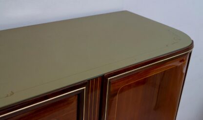 Attributed Gio Ponti Mid-Century Italian Mahogany and Brass Bar Cabinet, 1950s - Image 9