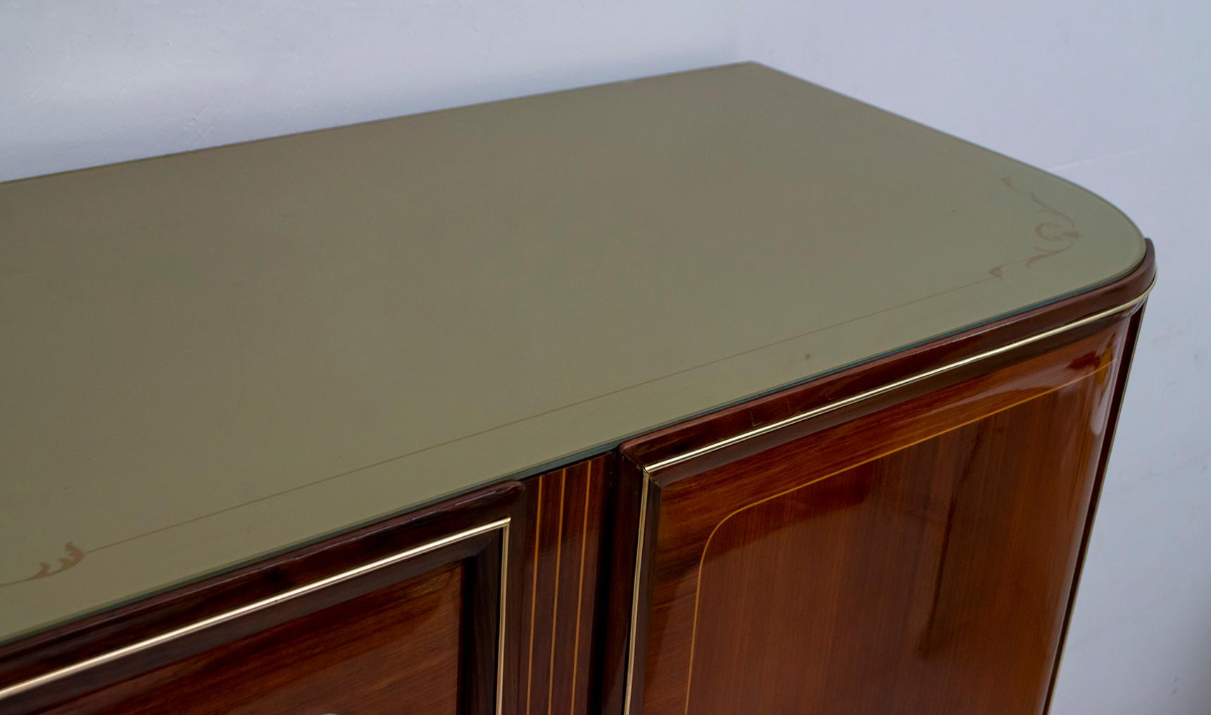Attributed Gio Ponti Mid-Century Italian Mahogany and Brass Bar Cabinet, 1950s