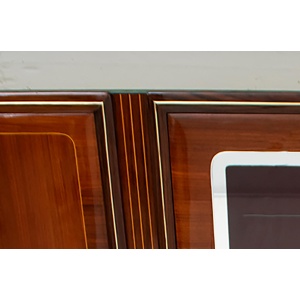Attributed Gio Ponti Mid-Century Italian Mahogany and Brass Bar Cabinet, 1950s