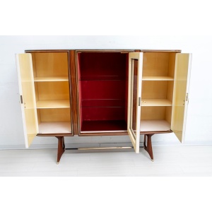 Attributed Gio Ponti Mid-Century Italian Mahogany and Brass Bar Cabinet, 1950s