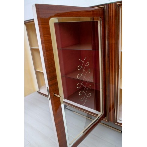 Attributed Gio Ponti Mid-Century Italian Mahogany and Brass Bar Cabinet, 1950s