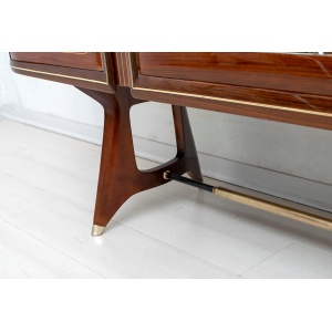 Attributed Gio Ponti Mid-Century Italian Mahogany and Brass Bar Cabinet, 1950s