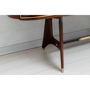 Attributed Gio Ponti Mid-Century Italian Mahogany and Brass Bar Cabinet, 1950s