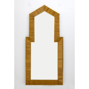 Gabriella Crespi Style Mid-Century Modern Italian Wood and Brass Mirror, Pair