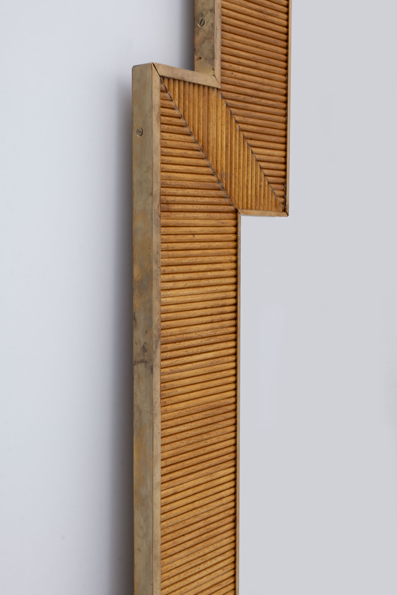 Gabriella Crespi Style Mid-Century Modern Italian Wood and Brass Mirror, Pair