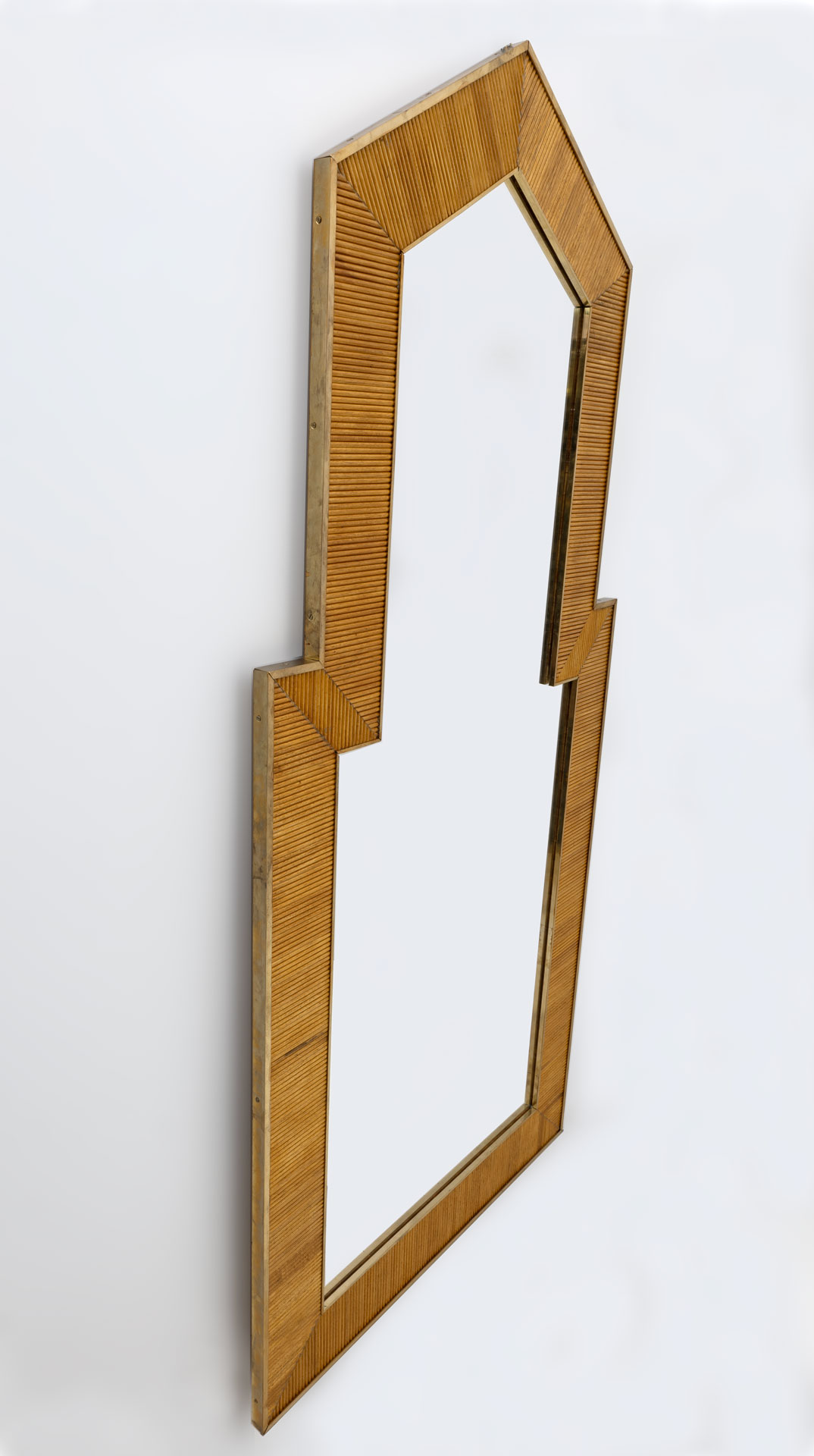 Gabriella Crespi Style Mid-Century Modern Italian Wood and Brass Mirror, Pair