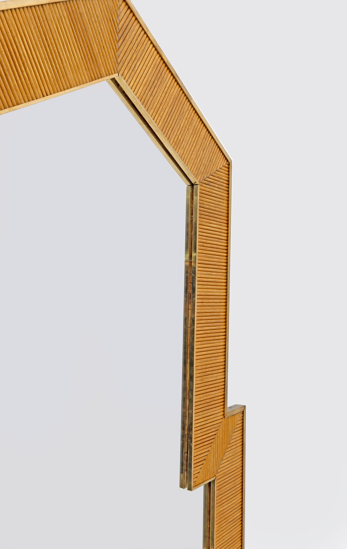 Gabriella Crespi Style Mid-Century Modern Italian Wood and Brass Mirror, Pair