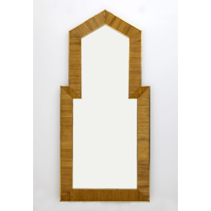 Gabriella Crespi Style Mid-Century Modern Italian Wood and Brass Mirror, Pair
