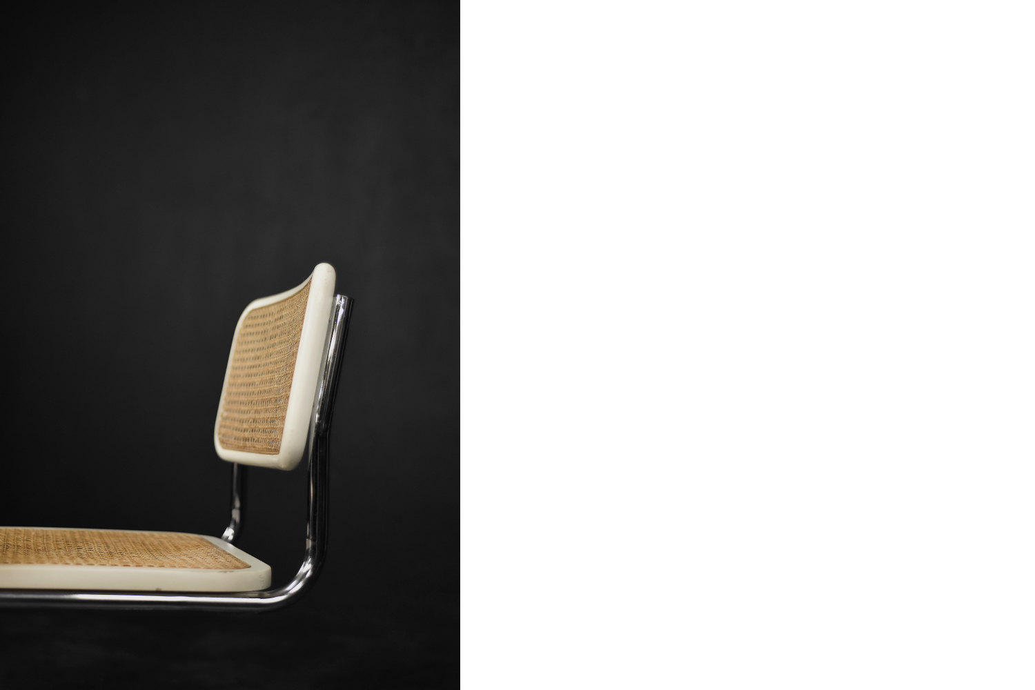 Vintage Mid-Century Italian Modern White Wood & French Wicker Chairs, Set of 2