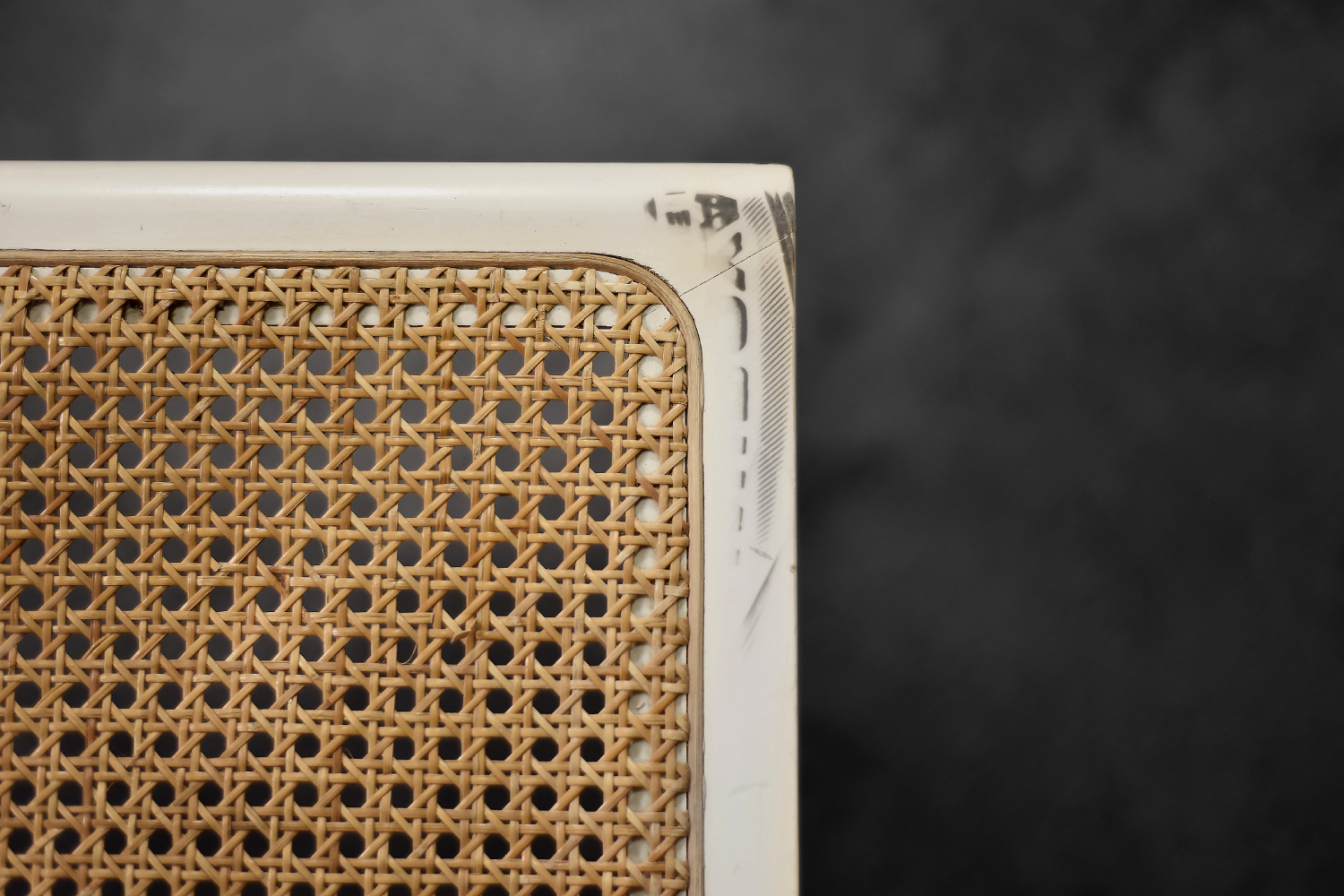 Vintage Mid-Century Italian Modern White Wood & French Wicker Chairs, Set of 2