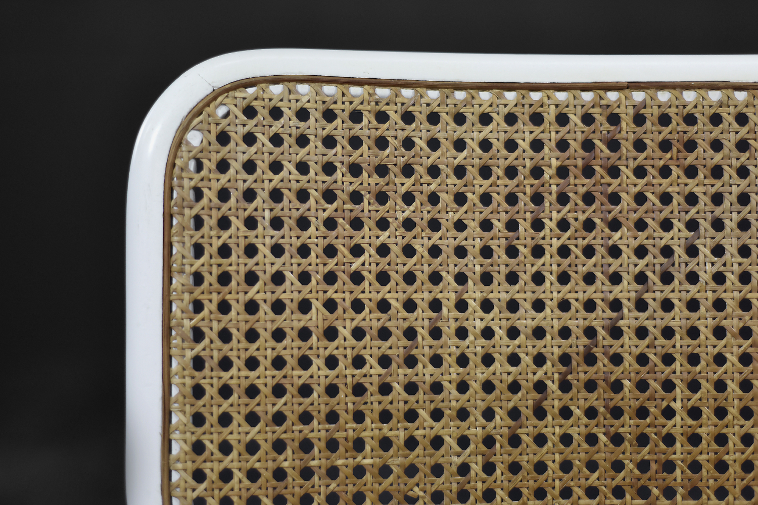 Vintage Mid-Century Italian Modern White Wood & French Wicker Chairs, Set of 2