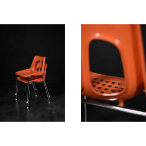 Mid-Century Modern Israeli Orange Plastic & Chrome Chair from Plasson, Set of 2, 1960s