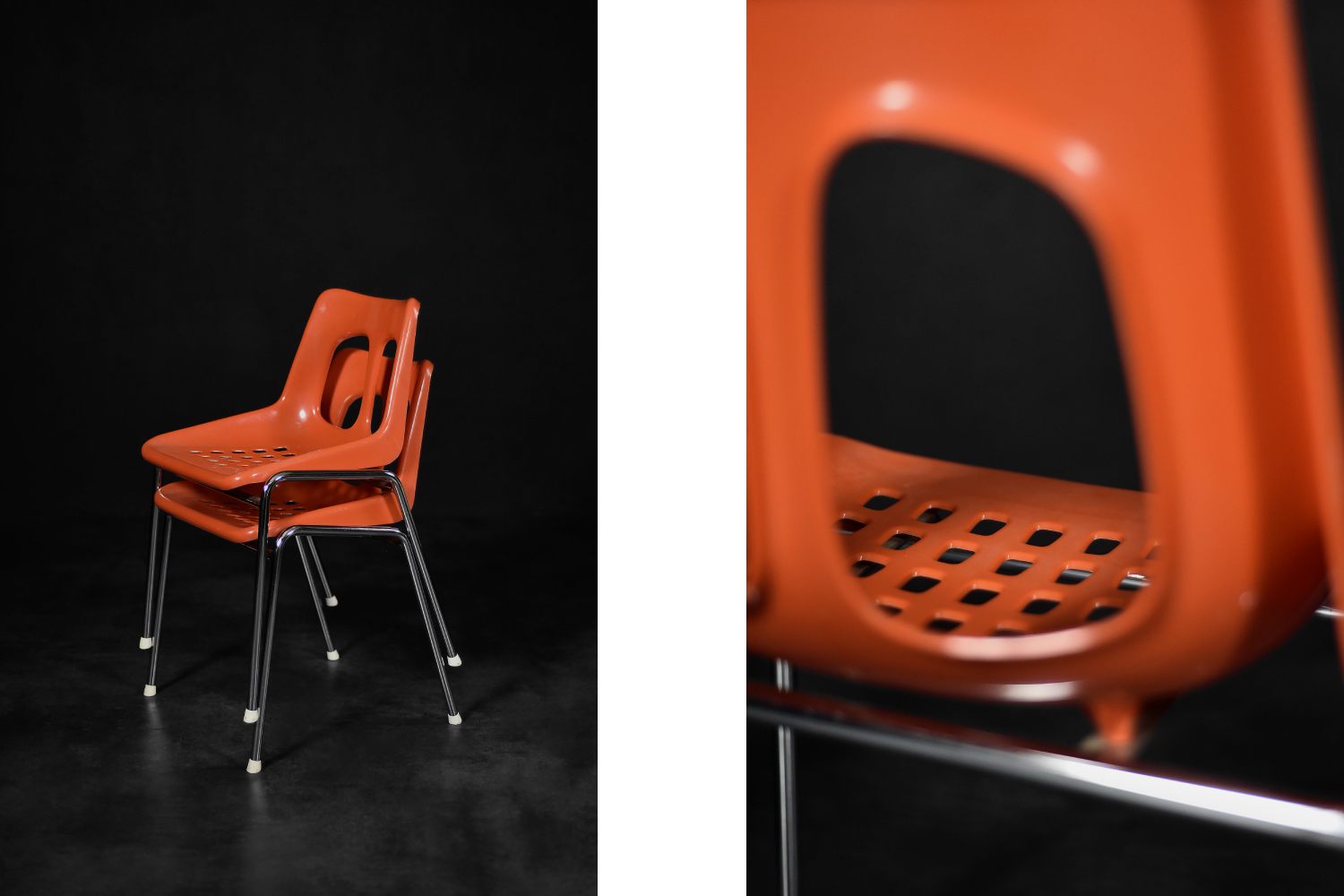 Mid-Century Modern Israeli Orange Plastic & Chrome Chair from Plasson, Set of 2, 1960s