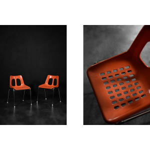Mid-Century Modern Israeli Orange Plastic & Chrome Chair from Plasson, Set of 2, 1960s