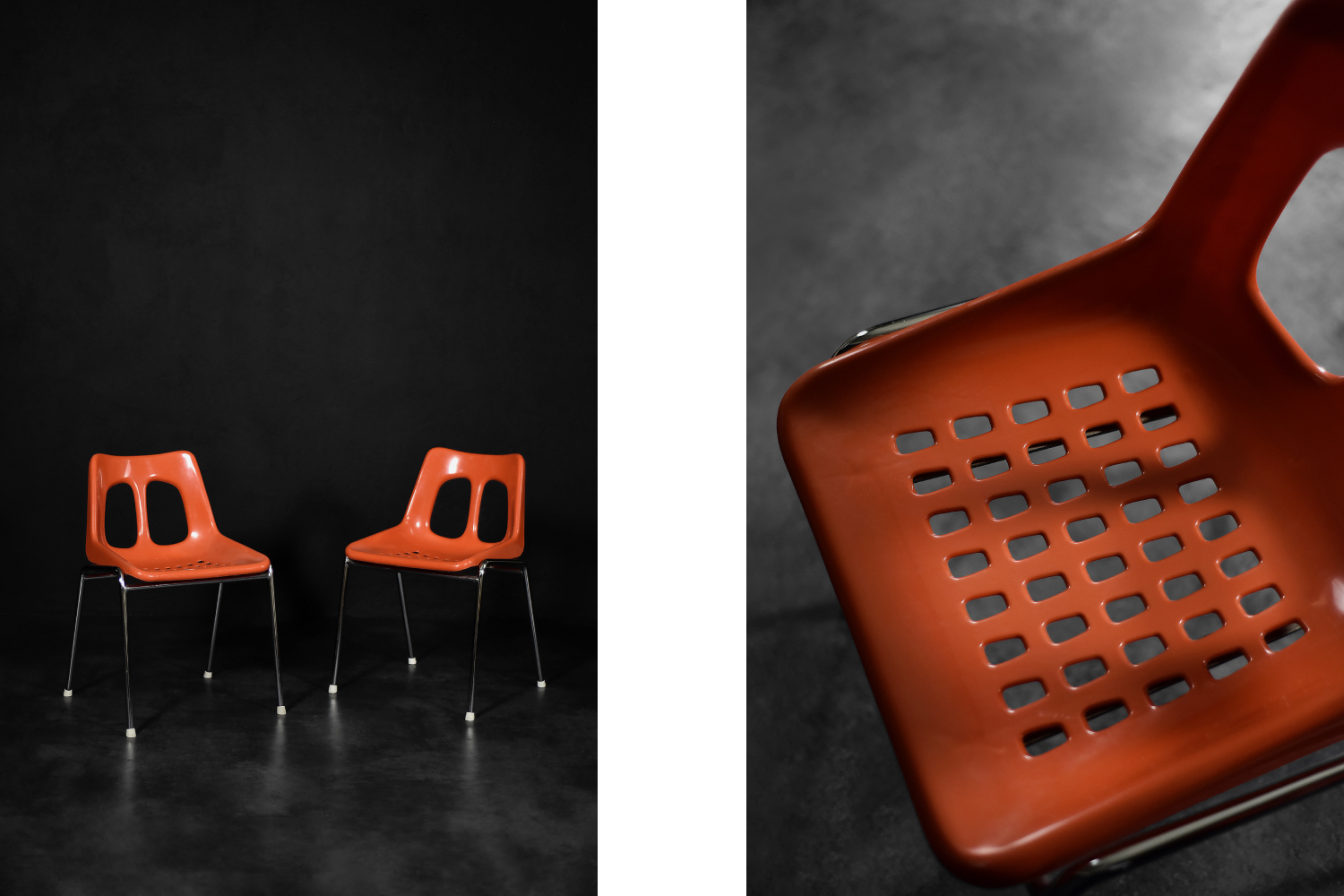 Mid-Century Modern Israeli Orange Plastic & Chrome Chair from Plasson, Set of 2, 1960s