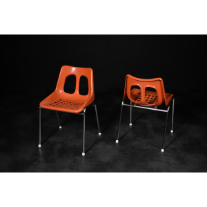 Mid-Century Modern Israeli Orange Plastic & Chrome Chair from Plasson, Set of 2, 1960s