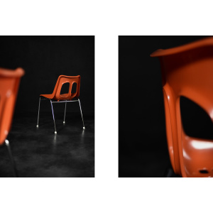 Mid-Century Modern Israeli Orange Plastic & Chrome Chair from Plasson, Set of 2, 1960s