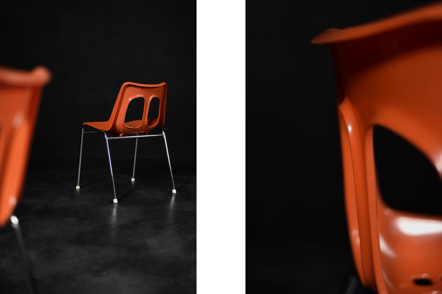 Mid-Century Modern Israeli Orange Plastic & Chrome Chair from Plasson, Set of 2, 1960s