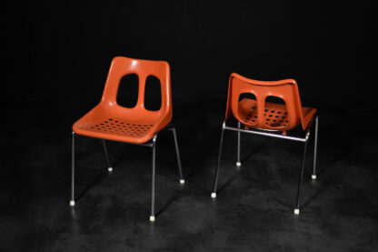 Mid-Century Modern Israeli Orange Plastic & Chrome Chair from Plasson, Set of 2, 1960s - Image 3