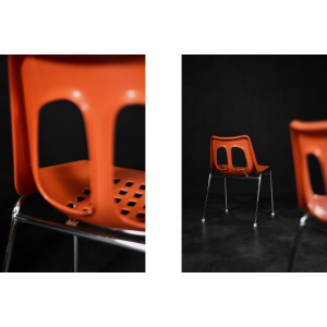 Mid-Century Modern Israeli Orange Plastic & Chrome Chair from Plasson, Set of 2, 1960s