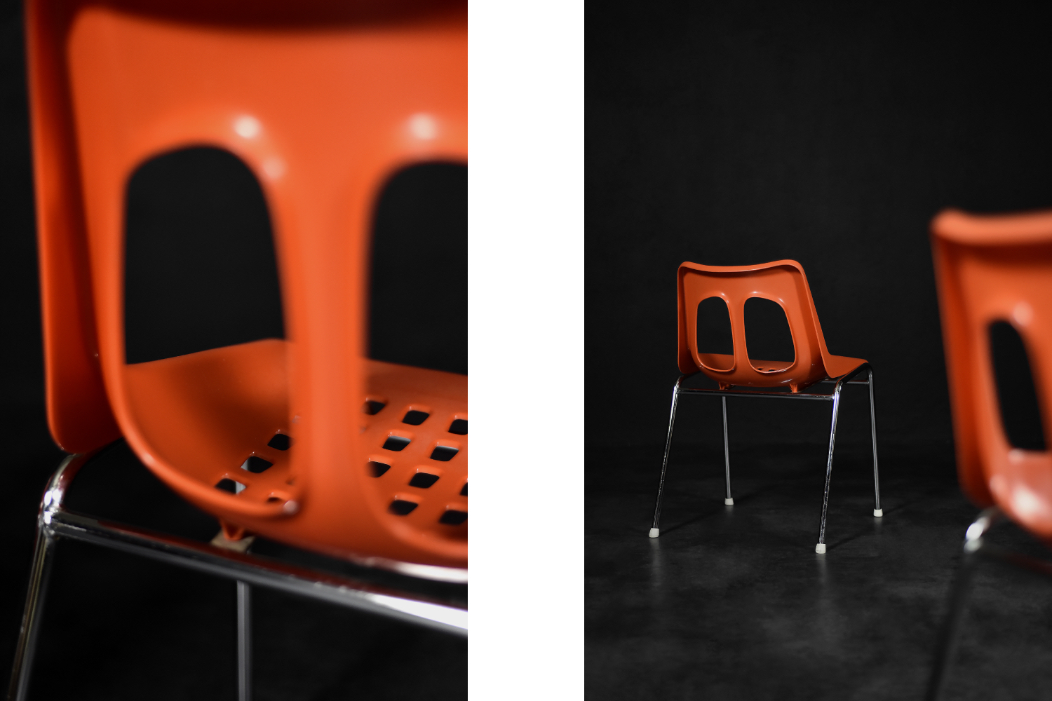 Mid-Century Modern Israeli Orange Plastic & Chrome Chair from Plasson, Set of 2, 1960s