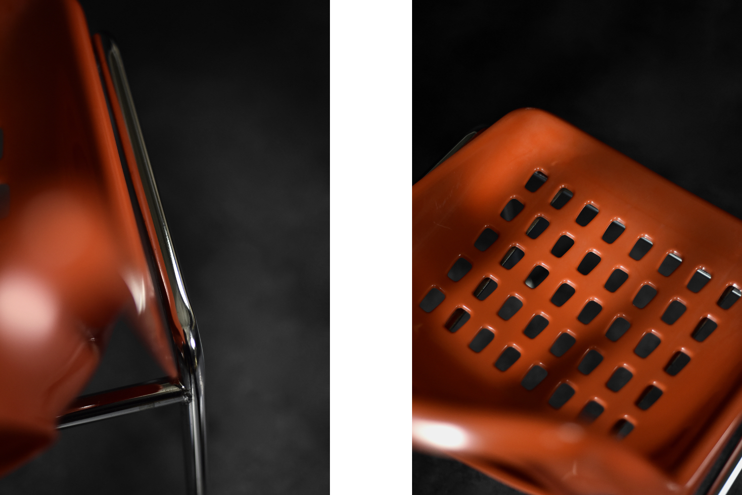 Mid-Century Modern Israeli Orange Plastic & Chrome Chair from Plasson, Set of 2, 1960s