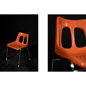 Mid-Century Modern Israeli Orange Plastic & Chrome Chair from Plasson, Set of 2, 1960s