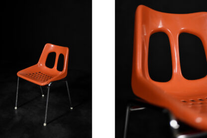 Mid-Century Modern Israeli Orange Plastic & Chrome Chair from Plasson, Set of 2, 1960s - Image 5