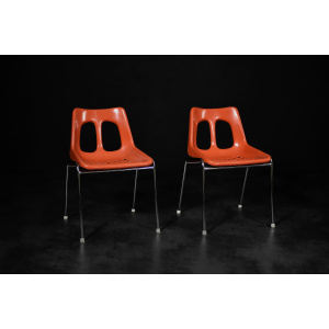 Mid-Century Modern Israeli Orange Plastic & Chrome Chair from Plasson, Set of 2, 1960s