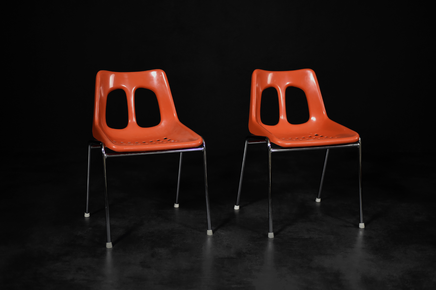 Mid-Century Modern Israeli Orange Plastic & Chrome Chair from Plasson, Set of 2, 1960s