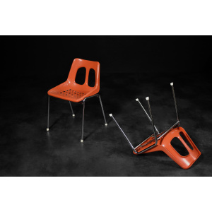 Mid-Century Modern Israeli Orange Plastic & Chrome Chair from Plasson, Set of 2, 1960s