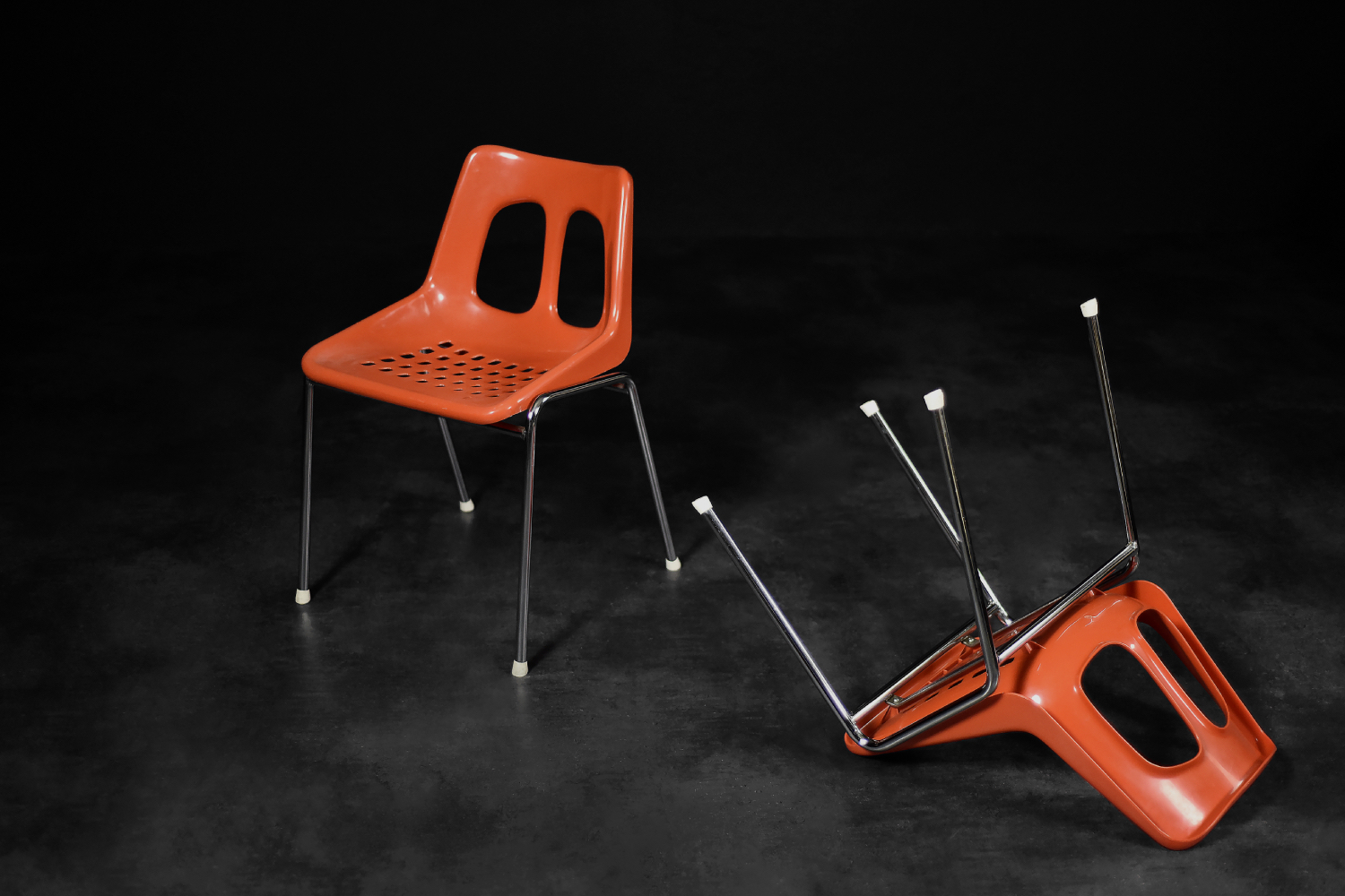 Mid-Century Modern Israeli Orange Plastic & Chrome Chair from Plasson, Set of 2, 1960s