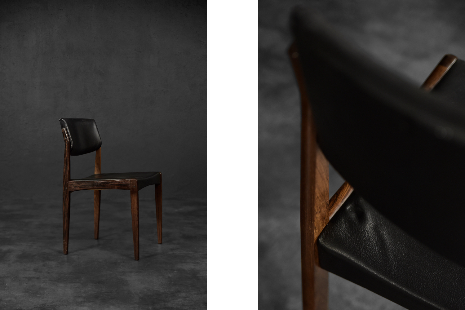 Vintage Mid-Century Scandinavian Modern Rosewood & Black Leather Chairs by H.W. Klein for Bramin, 1960s, Set of 3