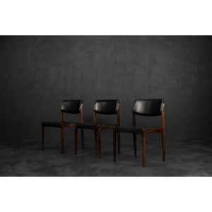 Vintage Mid-Century Scandinavian Modern Rosewood & Black Leather Chairs by H.W. Klein for Bramin, 1960s, Set of 3