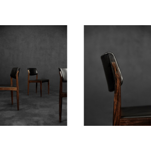 Vintage Mid-Century Scandinavian Modern Rosewood & Black Leather Chairs by H.W. Klein for Bramin, 1960s, Set of 3