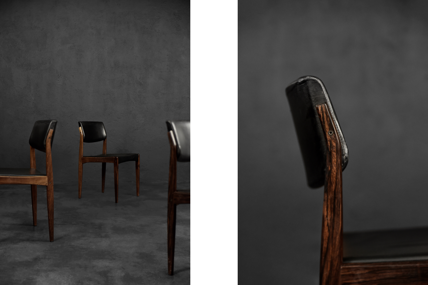 Vintage Mid-Century Scandinavian Modern Rosewood & Black Leather Chairs by H.W. Klein for Bramin, 1960s, Set of 3