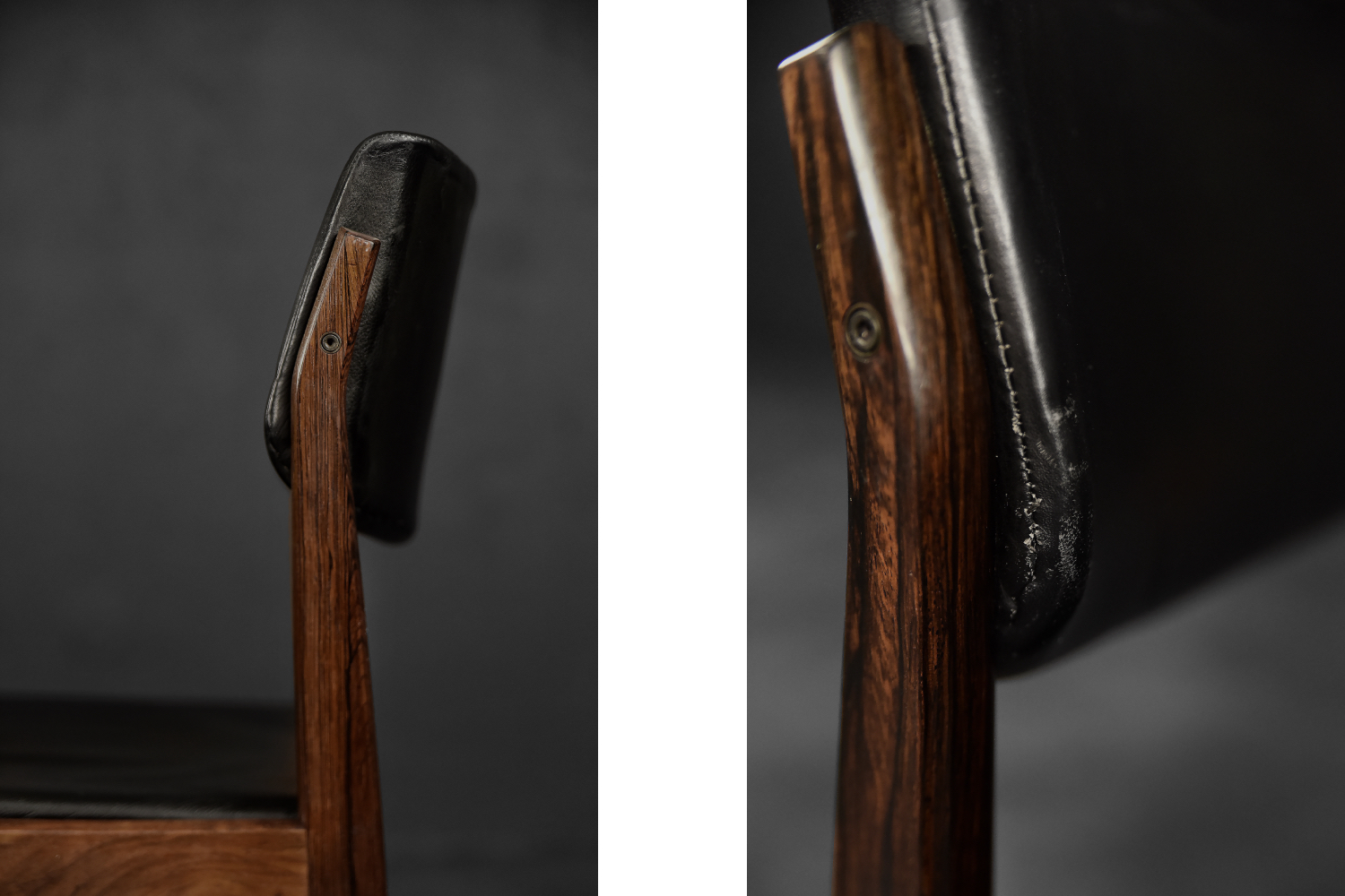 Vintage Mid-Century Scandinavian Modern Rosewood & Black Leather Chairs by H.W. Klein for Bramin, 1960s, Set of 3