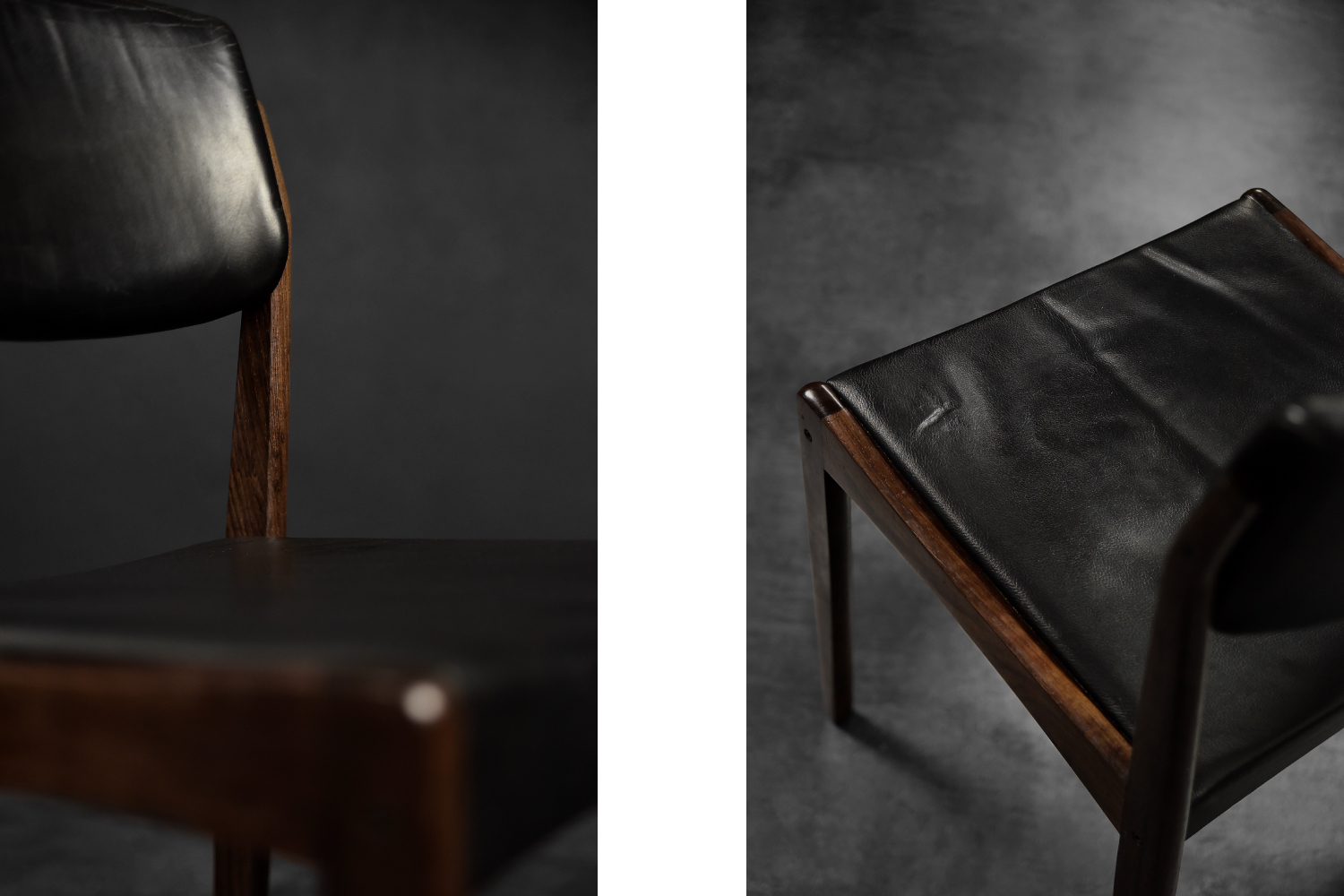 Vintage Mid-Century Scandinavian Modern Rosewood & Black Leather Chairs by H.W. Klein for Bramin, 1960s, Set of 3