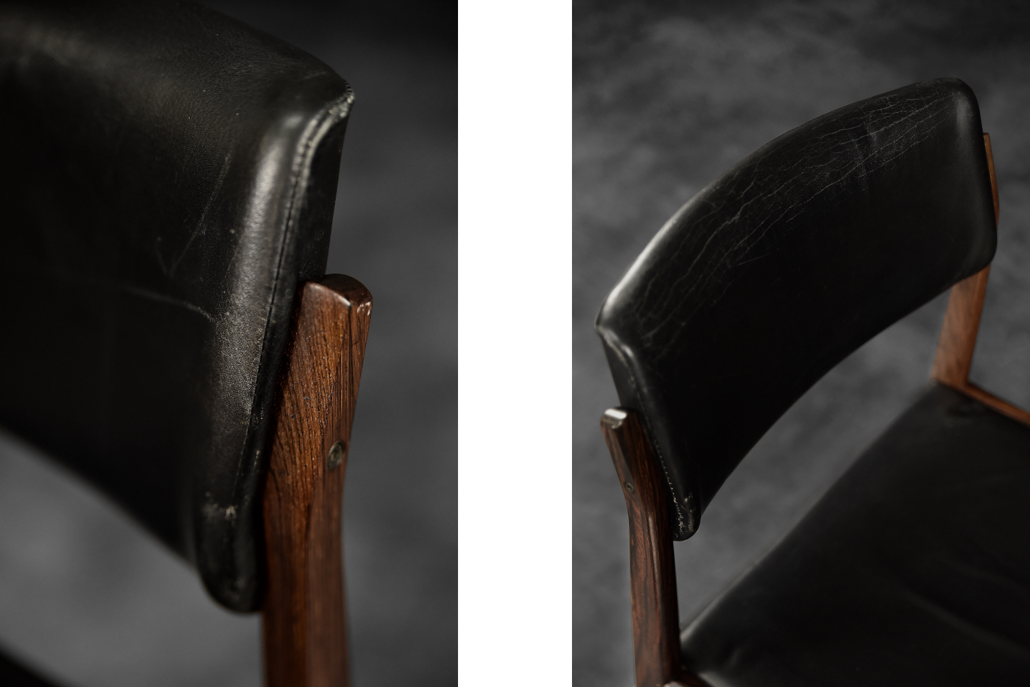 Vintage Mid-Century Scandinavian Modern Rosewood & Black Leather Chairs by H.W. Klein for Bramin, 1960s, Set of 3