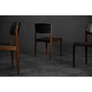 Vintage Mid-Century Scandinavian Modern Rosewood & Black Leather Chairs by H.W. Klein for Bramin, 1960s, Set of 3