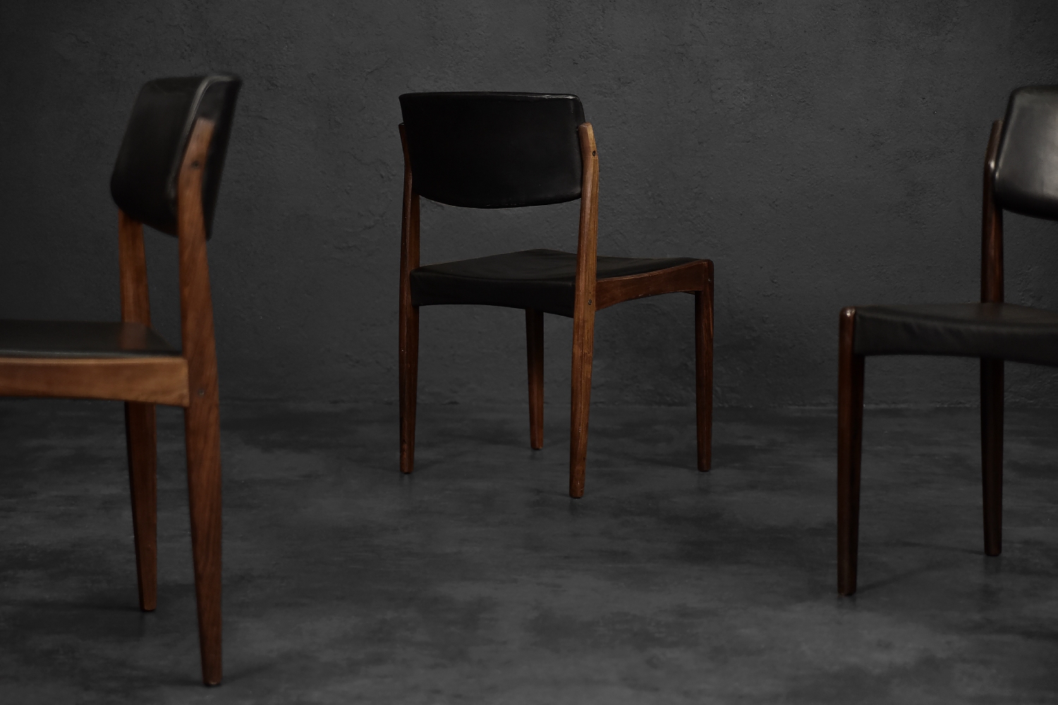 Vintage Mid-Century Scandinavian Modern Rosewood & Black Leather Chairs by H.W. Klein for Bramin, 1960s, Set of 3