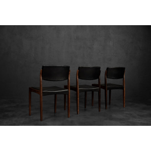 Vintage Mid-Century Scandinavian Modern Rosewood & Black Leather Chairs by H.W. Klein for Bramin, 1960s, Set of 3