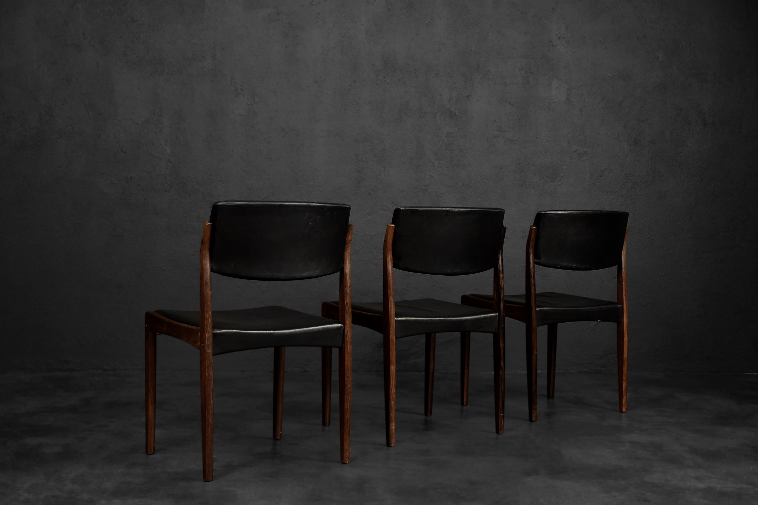 Vintage Mid-Century Scandinavian Modern Rosewood & Black Leather Chairs by H.W. Klein for Bramin, 1960s, Set of 3