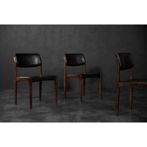 Vintage Mid-Century Scandinavian Modern Rosewood & Black Leather Chairs by H.W. Klein for Bramin, 1960s, Set of 3