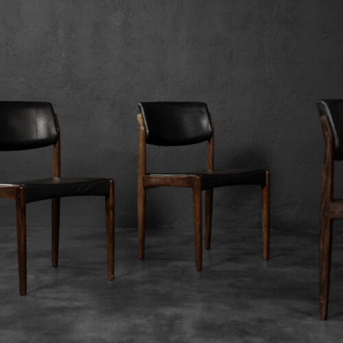 Vintage Mid-Century Scandinavian Modern Rosewood & Black Leather Chairs by H.W. Klein for Bramin, 1960s, Set of 3