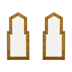 Gabriella Crespi Style Mid-Century Modern Italian Wood and Brass Mirror, Pair