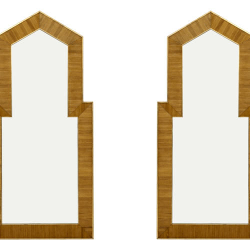 Gabriella Crespi Style Mid-Century Modern Italian Wood and Brass Mirror, Pair